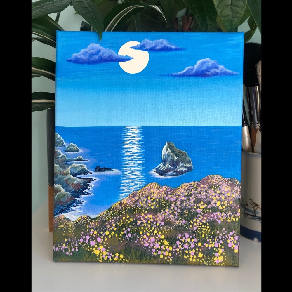 Acrylic Painting Landscape Moon Seascape Wall Art